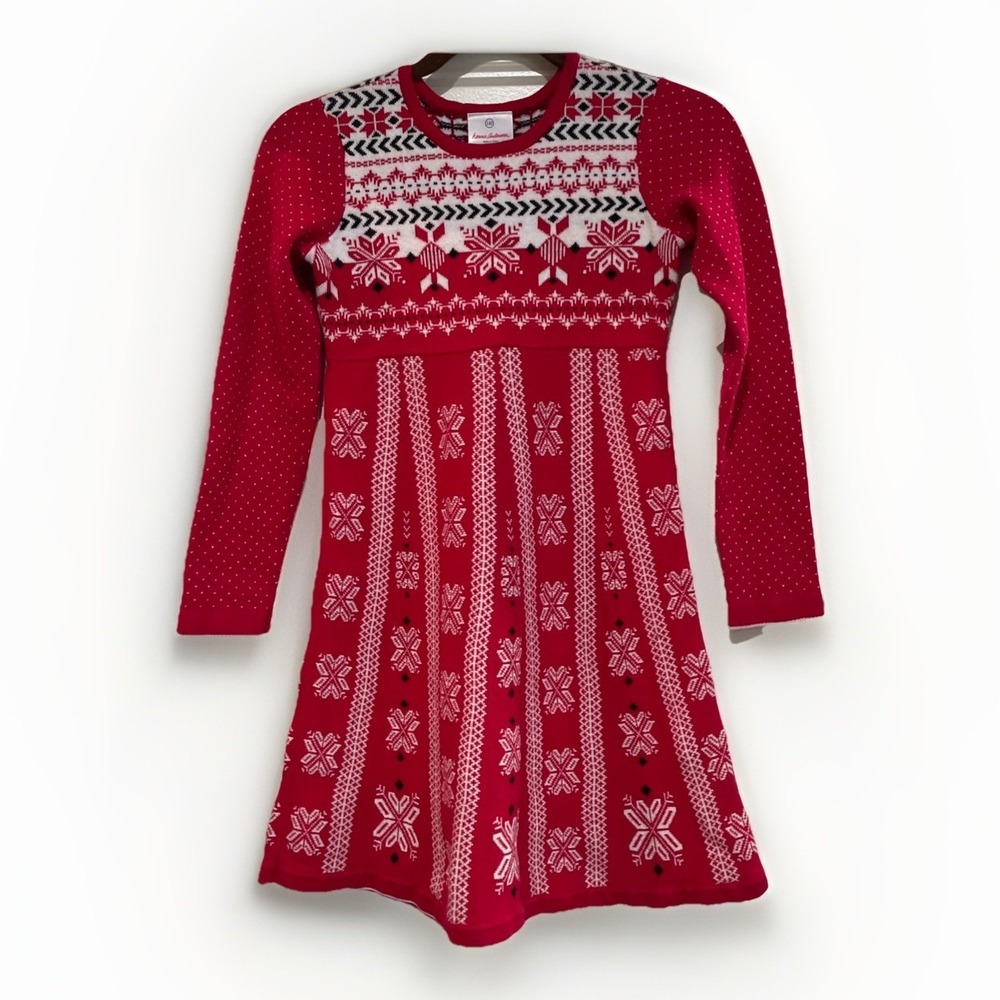 Hanna Andersson Fair Isle Sweater Dress Christmas Red Festival 140 Sz 10